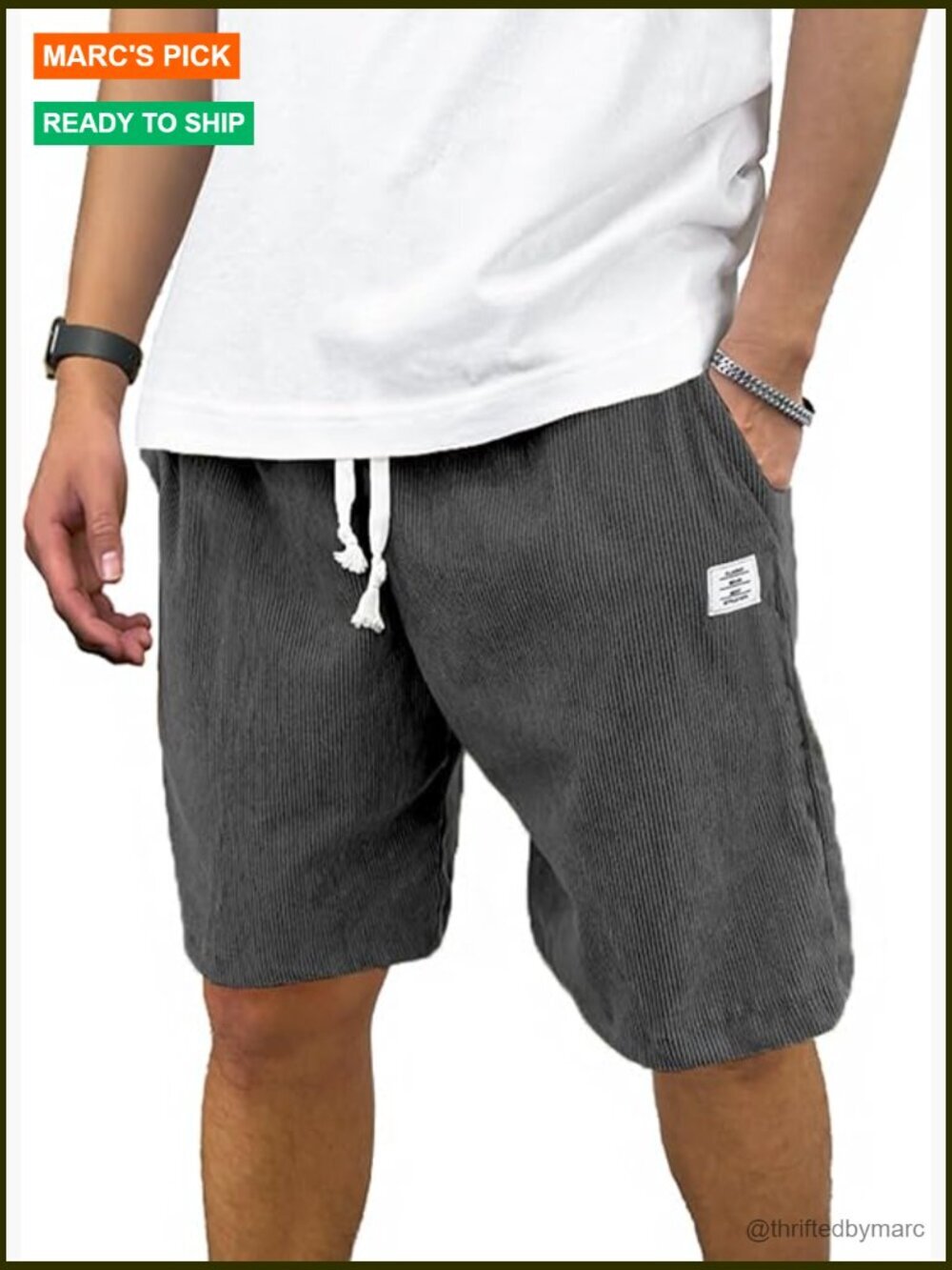 Men's Corduroy Shorts Elastic Waist Drawstring Casual Summer Beach